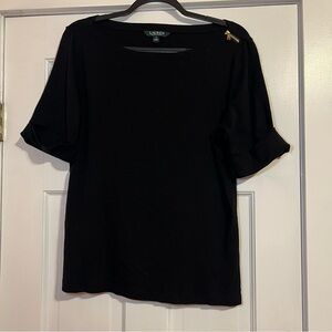 #115 Lauren Ralph Lauren Black Top with Gold Zipper Detail XL